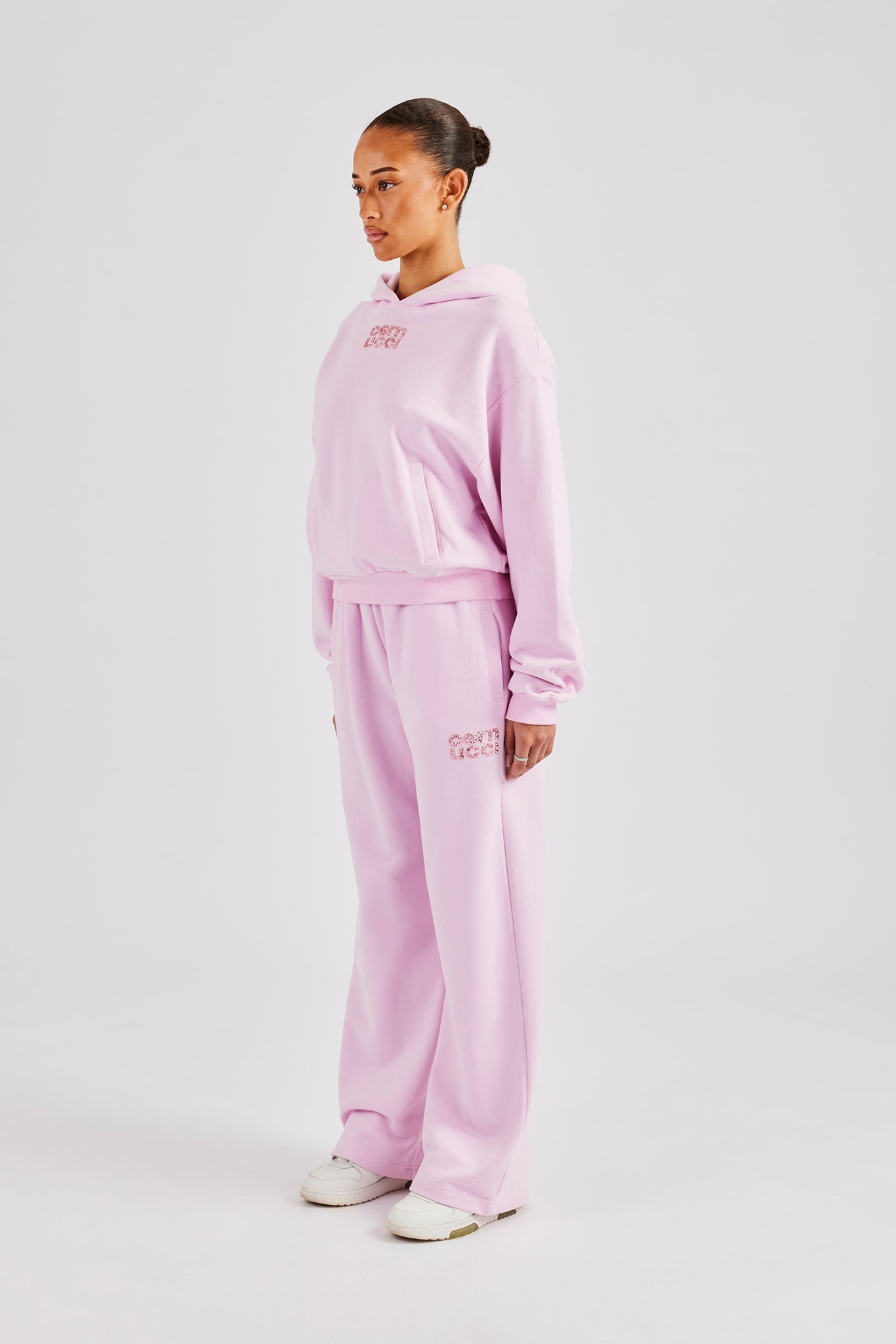Glitter Applique Boxy Hooded Tracksuit - Pink